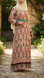 Floral Damask Pleated Chiffon Dress