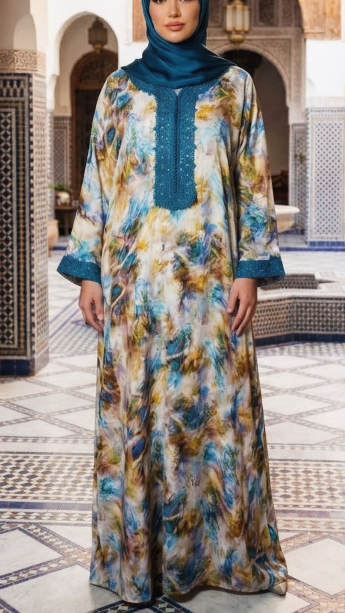 Emerald Oasis Marbled Moroccan Gandoura