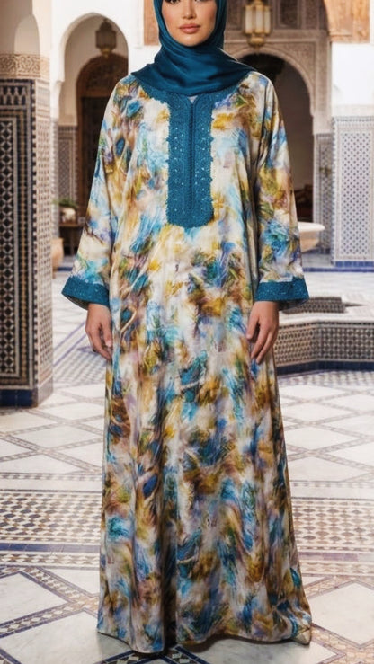 Emerald Oasis Marbled Moroccan Gandoura