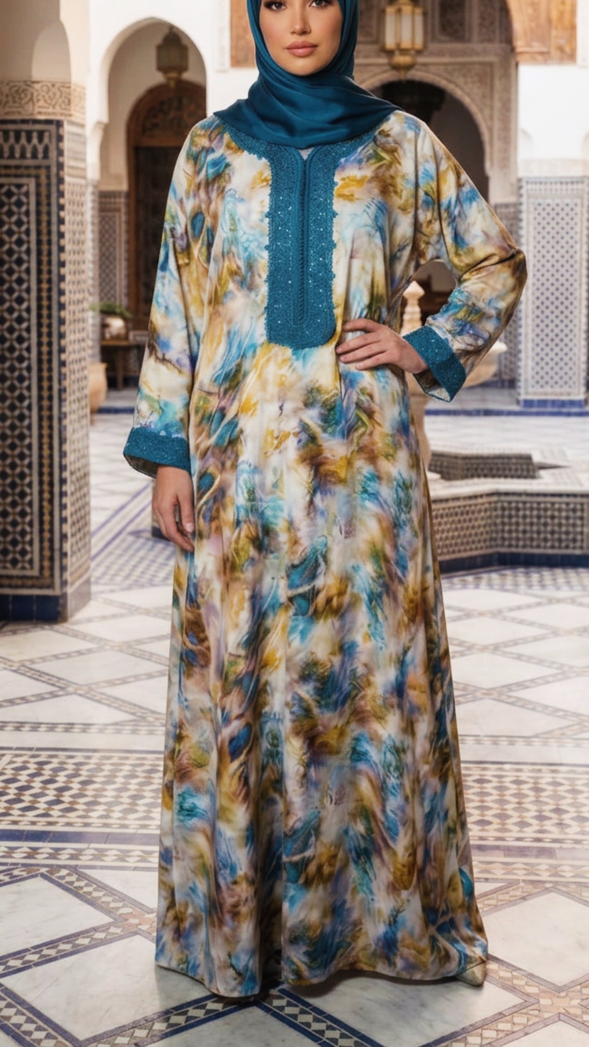 Emerald Oasis Marbled Moroccan Gandoura