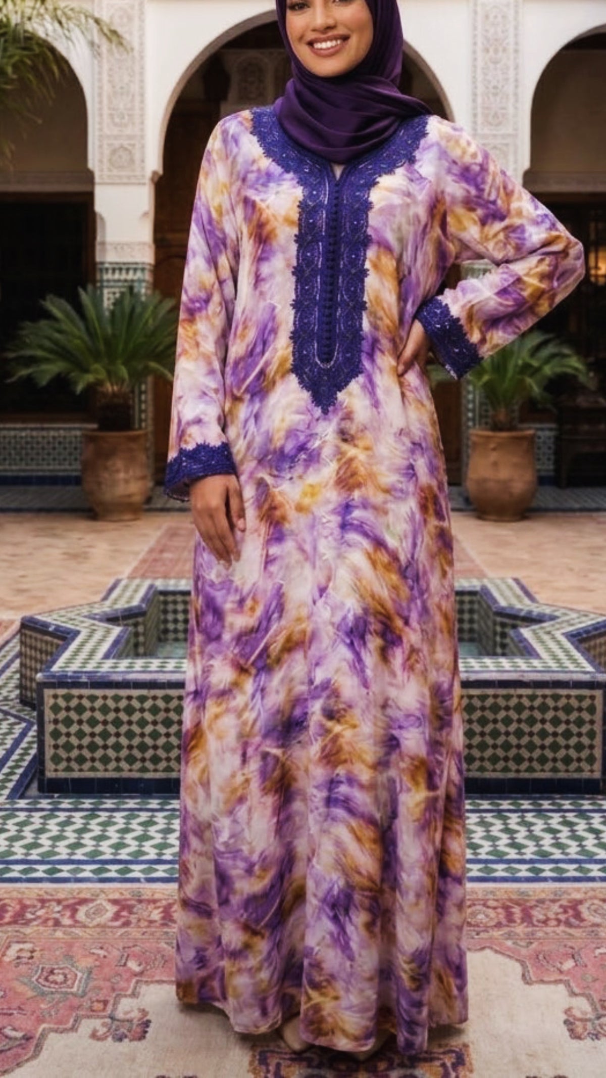 Royal Amethyst Marbled Moroccan Gandoura