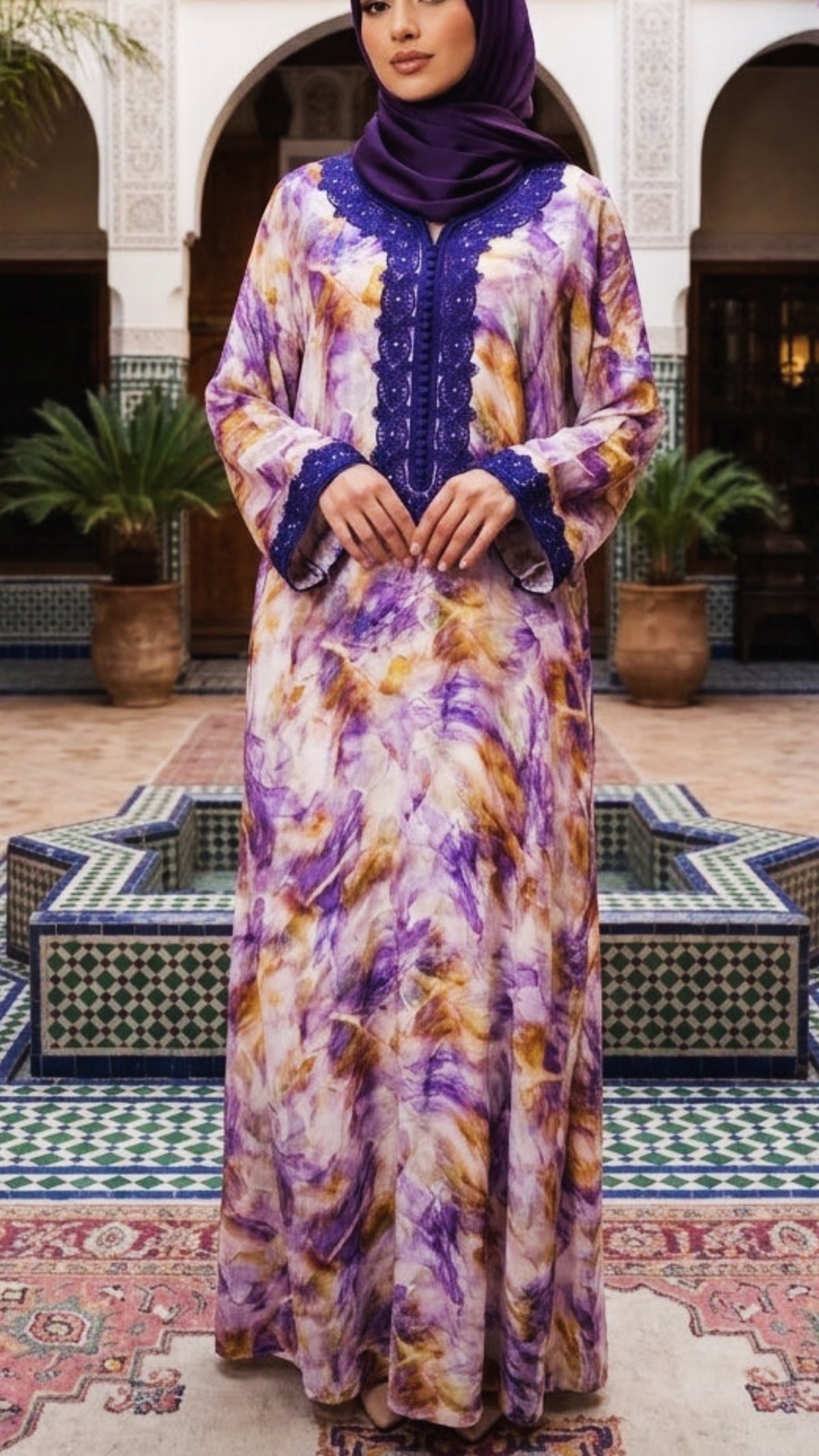 Royal Amethyst Marbled Moroccan Gandoura