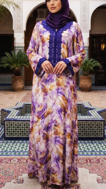Royal Amethyst Marbled Moroccan Gandoura