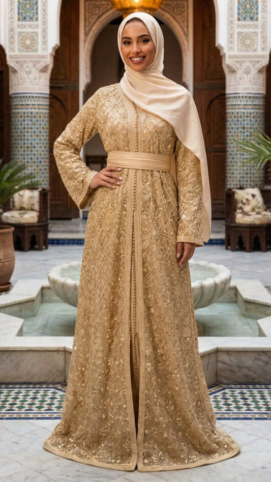 Traditional Gold Embroidered Moroccan Takchita