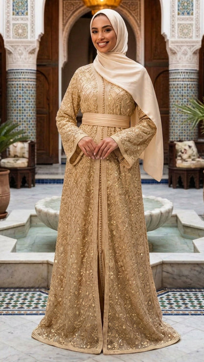 Traditional Gold Embroidered Moroccan Takchita