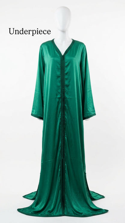 Traditional Emerald Embroidered Moroccan Takchita