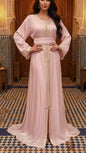 Moroccan Traditional Satin Chiffon 2 Piece Caftan