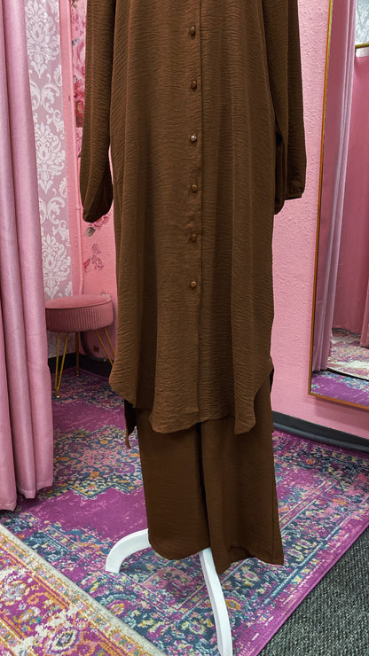 Long Tunic Button Down Pant Suits(Multi Colors)