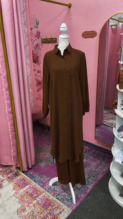 Long Tunic Button Down Pant Suits(Multi Colors)