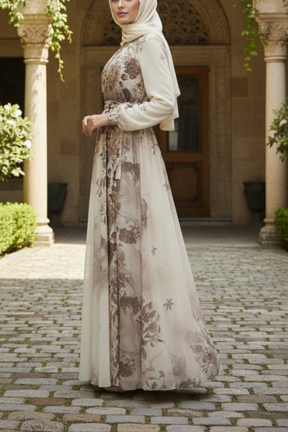 Summer Asymmetrical Brown Floral Chiffon Dress