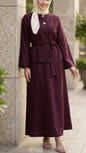 Summer Double Button Burgundy Top Belted Skirt Set