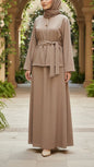 Summer Double Button Top Khaki Belted Skirt Set
