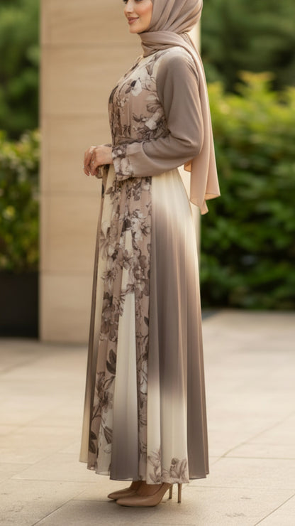 Summer Asymmetrical Gray Floral Ombré Chiffon Dress
