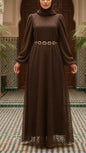 Summer Brown Textured Chiffon Dress with Belt