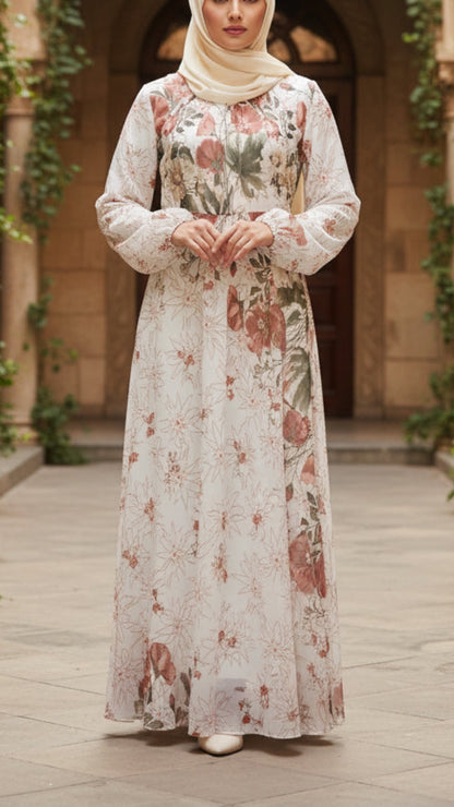 Summer Asymmetrical Pink Floral Chiffon Dress