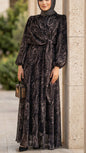 Asymmetrical Paisley Wrap Tie Black Chiffon Dress