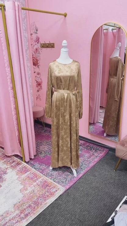 Floral Embroidered Satin Abaya Dress(Multi Colors)