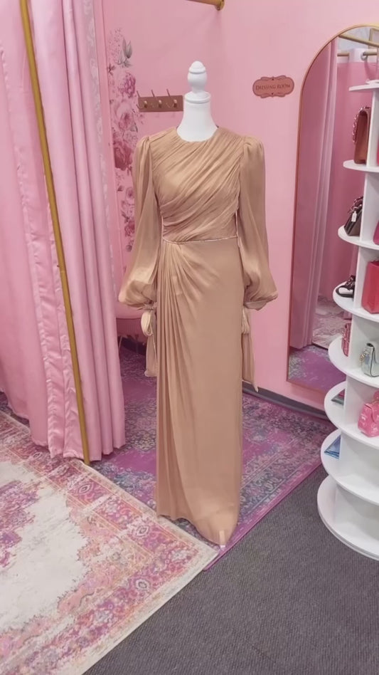 Elegant Turkish Bow Rhinestone Sleeved Gown