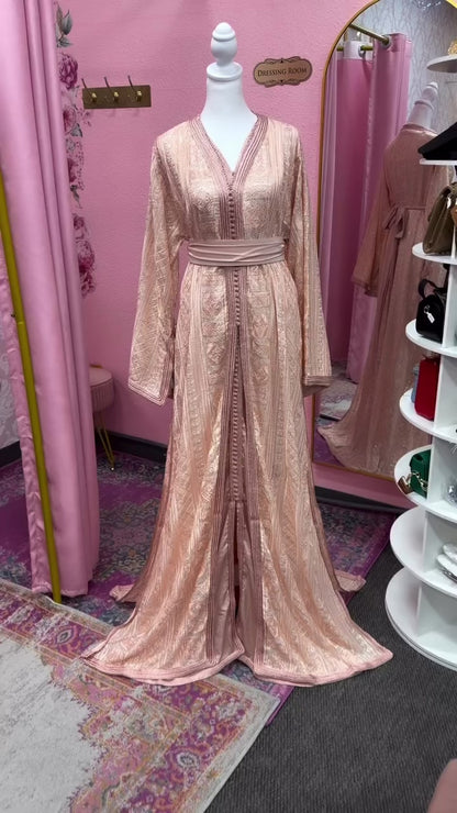 Traditional Peach Embroidered Moroccan Takchita