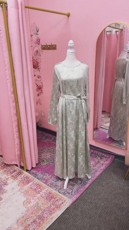 Floral Embroidered Satin Abaya Dress(Multi Colors)