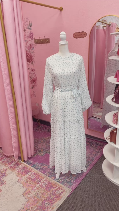 Floral Textured Polka Dot Layered Chiffon Dress