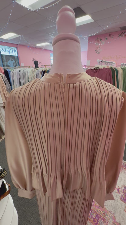 Pleated Satin Ruffle Top Beige Dress