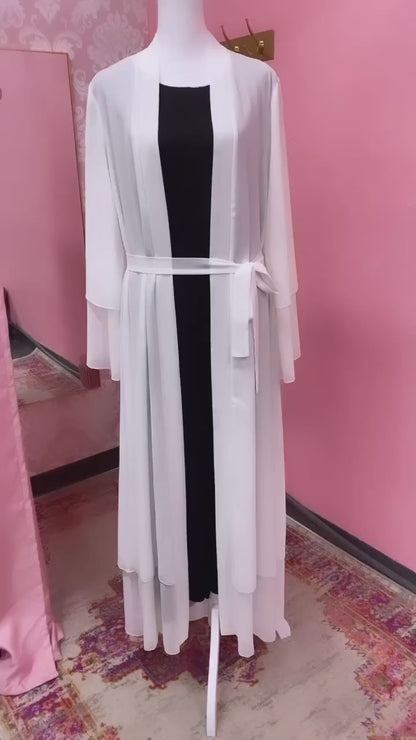 Chiffon Layered Open Abaya with Sash(Multi Colors)