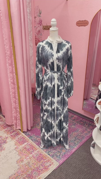 Turkish Tie-dye Button Down Summer Dress Abaya