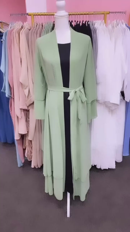 Chiffon Layered Open Abaya with Sash(Multi Colors)