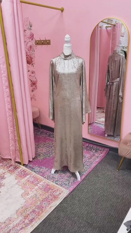 High Neck Shimmer Dress Abaya(Multi Colors)