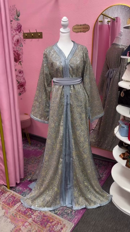 Traditional Majestic Mist Embroidered Moroccan Takchita