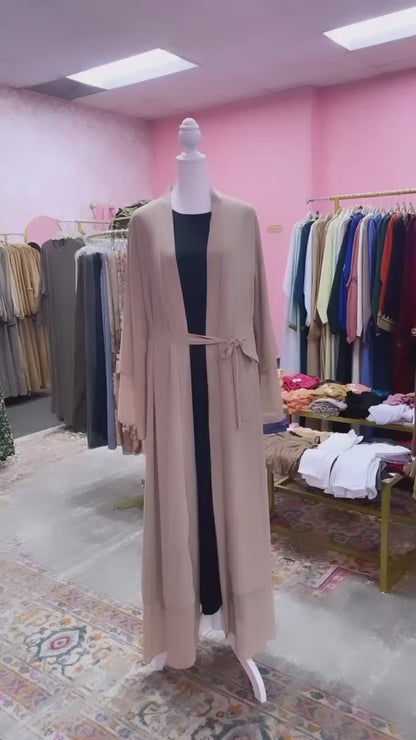 Chiffon Layered Open Abaya with Sash(Multi Colors)