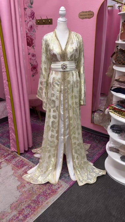 Royal Ivory & Gold Paisley Moroccan Takchita