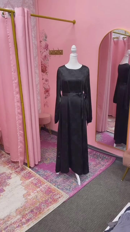 Floral Embroidered Satin Abaya Dress(Multi Colors)