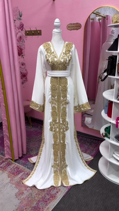 Moroccan Royal Ivory & Gold Caftan