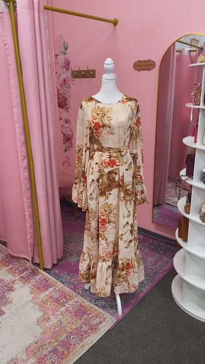 Turkish Style Floral Bell Sleeved Dress